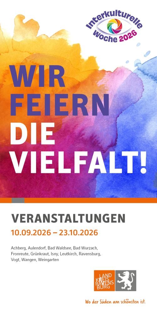 Programm Flugblatt mit Titel Wir feiern die Vielfalt - Veranstaltungen für Interkulturelle Woche