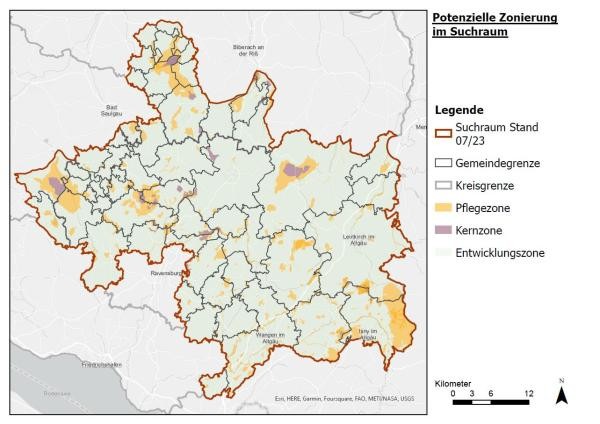 Eine Landkarte mit dem aktuellen Suchraum eines möglichen Biosphärengebiets Oberschwaben