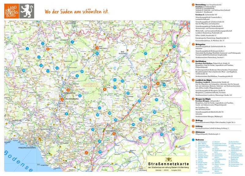 Abbildung von Kreiskarte Landkreis Ravensburg mit Gemarkung aller Städte, Gemeinden, Flüssen