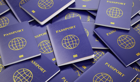 ein Haufen generischer Passbüchlein durcheinander geworfen