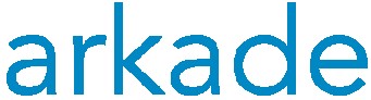 Das Bild zeigt das Logo des Vereins Arkade. Zu sehen ist ein blauer Schriftzug, der aus dem kleingeschriebenen Wort Arkade besteht.